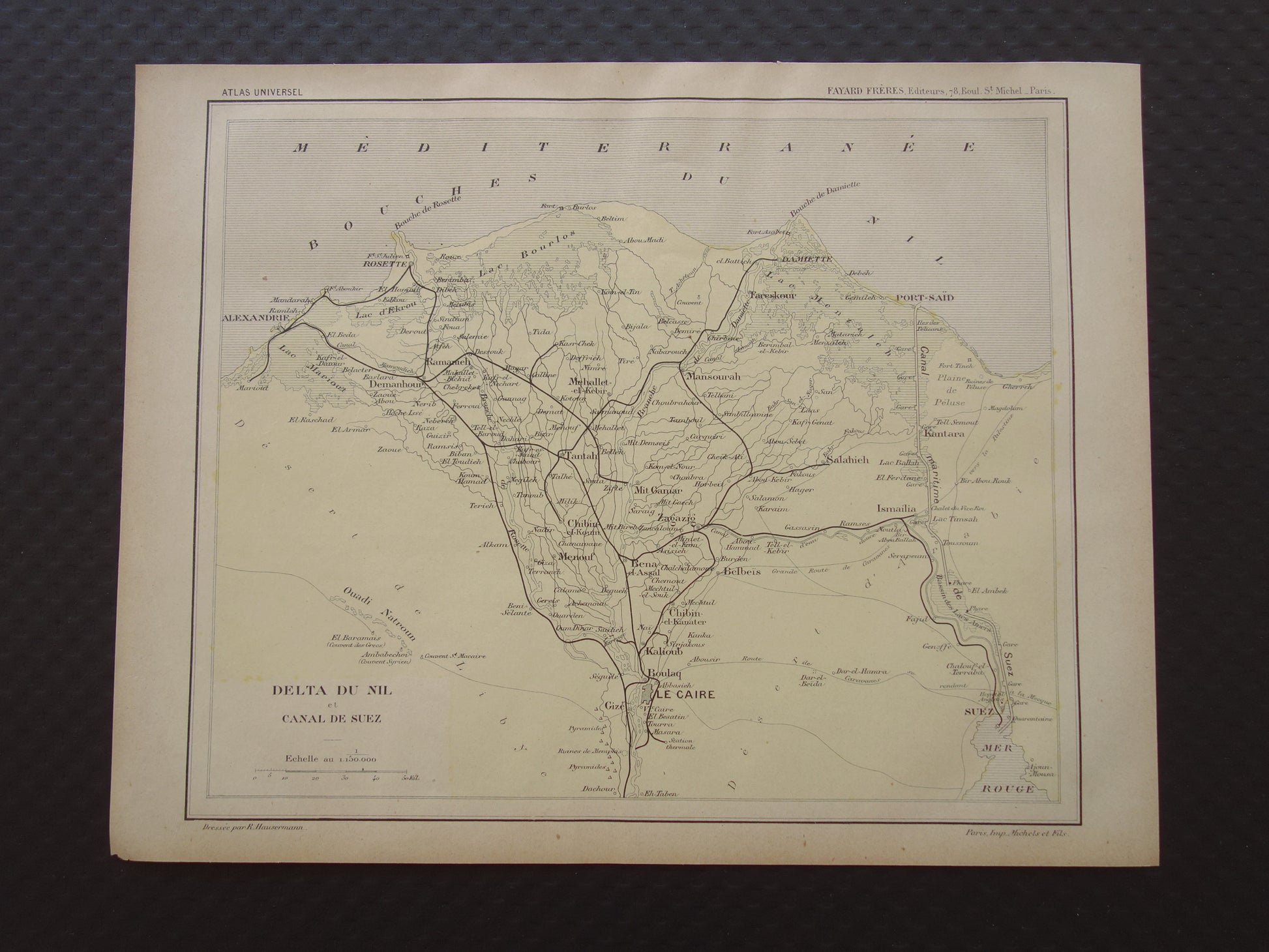 EGYPTE antieke kaart van de Nijldelta uit 1896 Oude Franse handgekleurde landkaart monding van de Nijl