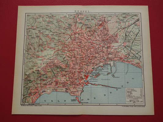 NAPELS antieke plattegrond 115+ jaar oude kaart van Napoli Italië in 1906 - originele vintage historische kaarten