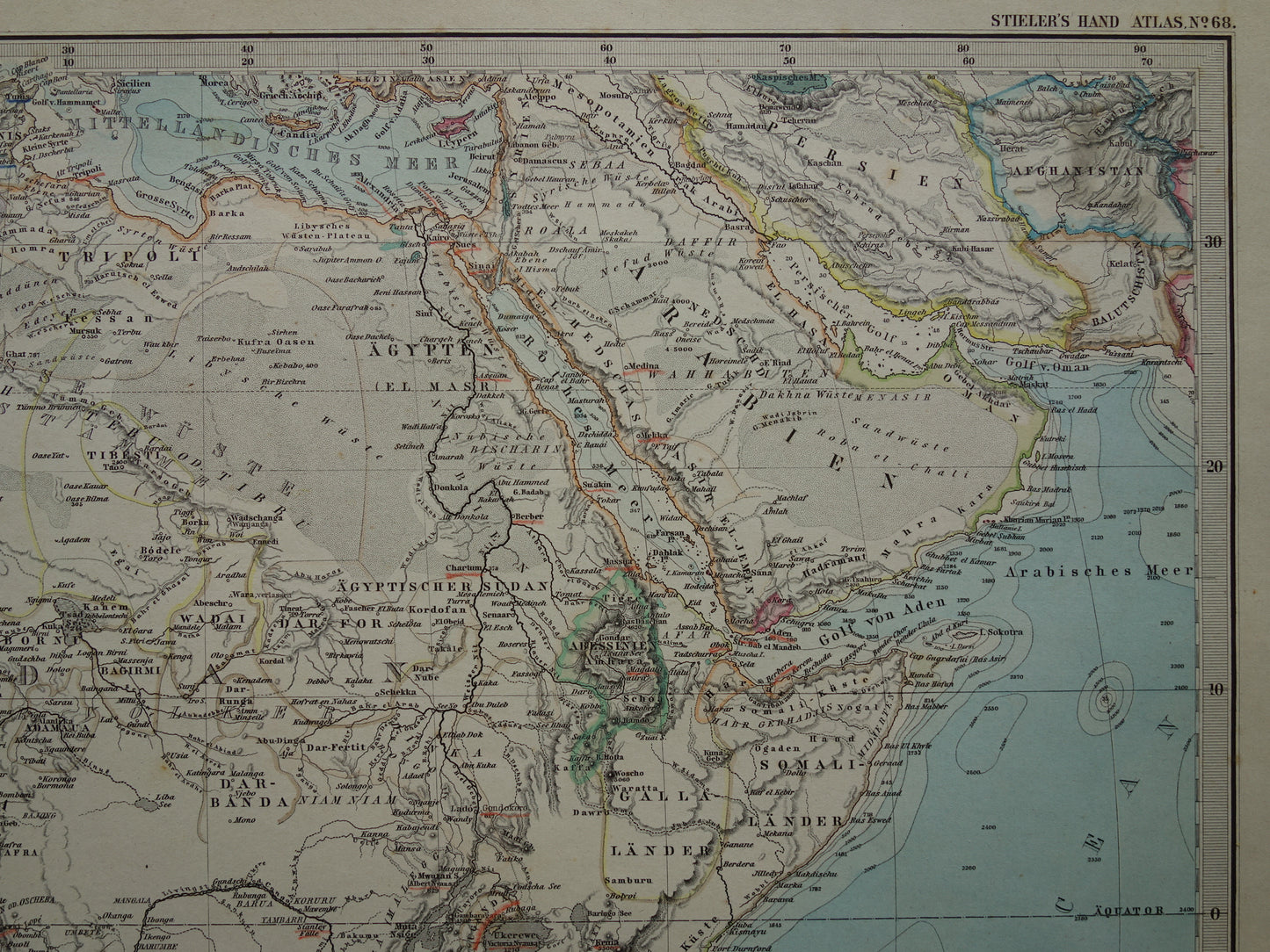 Antieke landkaart van Afrika in 1884 Grote originele 140+ jaar oude handgekleurde kaart poster van Afrikaans continent