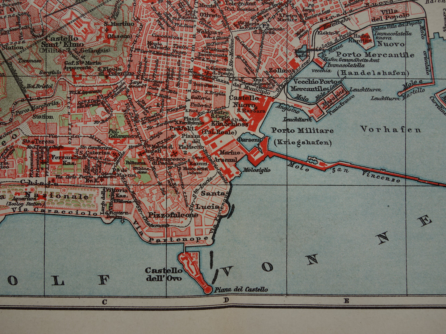 NAPELS antieke plattegrond 115+ jaar oude kaart van Napoli Italië in 1906 - originele vintage historische kaarten