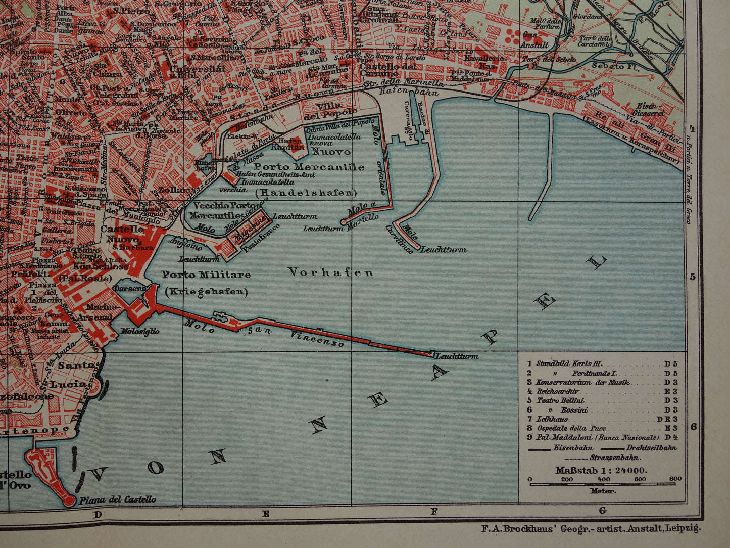 NAPELS antieke plattegrond 115+ jaar oude kaart van Napoli Italië in 1906 - originele vintage historische kaarten