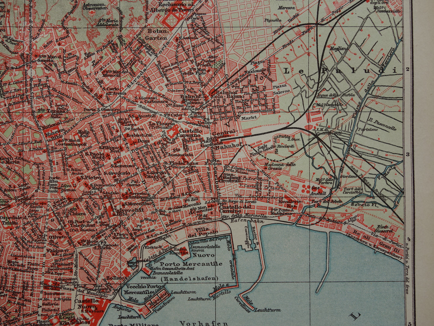 NAPELS antieke plattegrond 115+ jaar oude kaart van Napoli Italië in 1906 - originele vintage historische kaarten