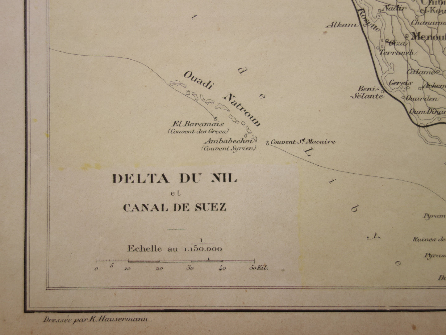 EGYPTE antieke kaart van de Nijldelta uit 1896 Oude Franse handgekleurde landkaart monding van de Nijl