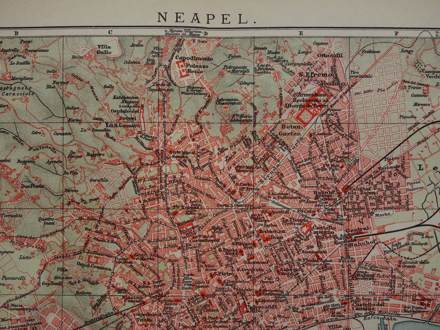 NAPELS antieke plattegrond 115+ jaar oude kaart van Napoli Italië in 1906 - originele vintage historische kaarten