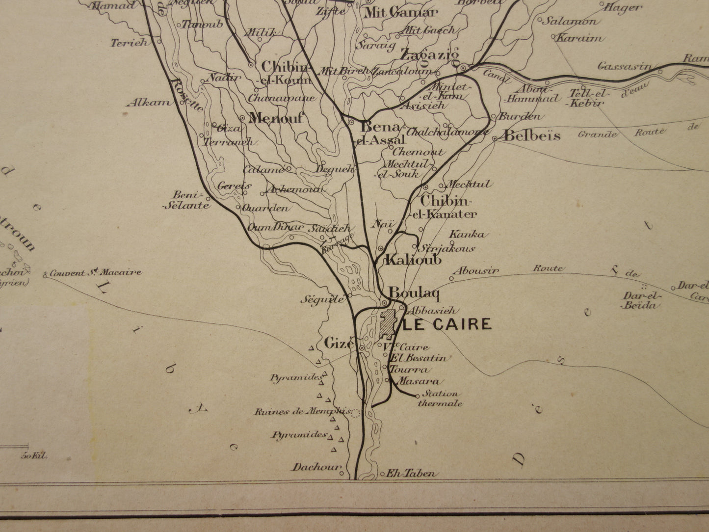 EGYPTE antieke kaart van de Nijldelta uit 1896 Oude Franse handgekleurde landkaart monding van de Nijl
