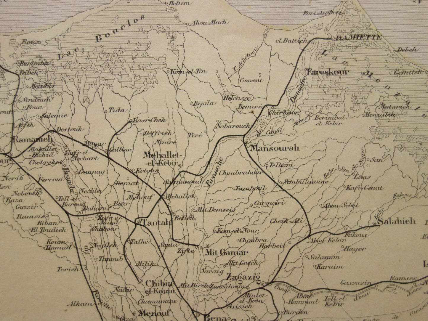EGYPTE antieke kaart van de Nijldelta uit 1896 Oude Franse handgekleurde landkaart monding van de Nijl