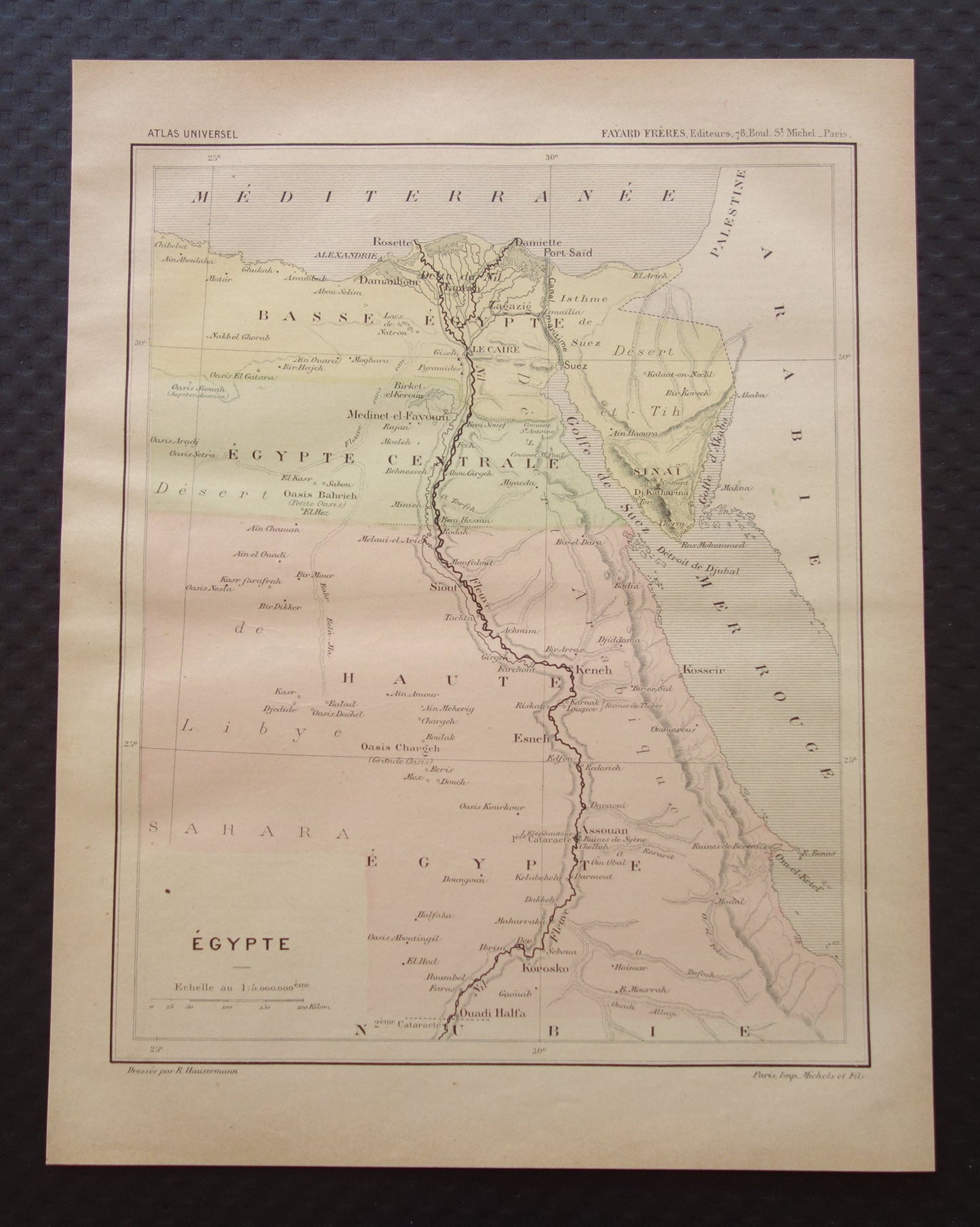 EGYPTE antieke kaart van Egypte uit 1896 Oude Franse handgekleurde landkaart