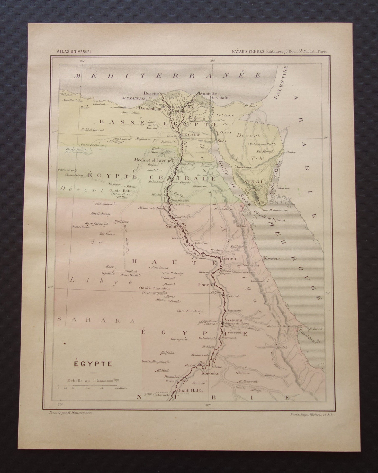 EGYPTE antieke kaart van Egypte uit 1896 Oude Franse handgekleurde landkaart