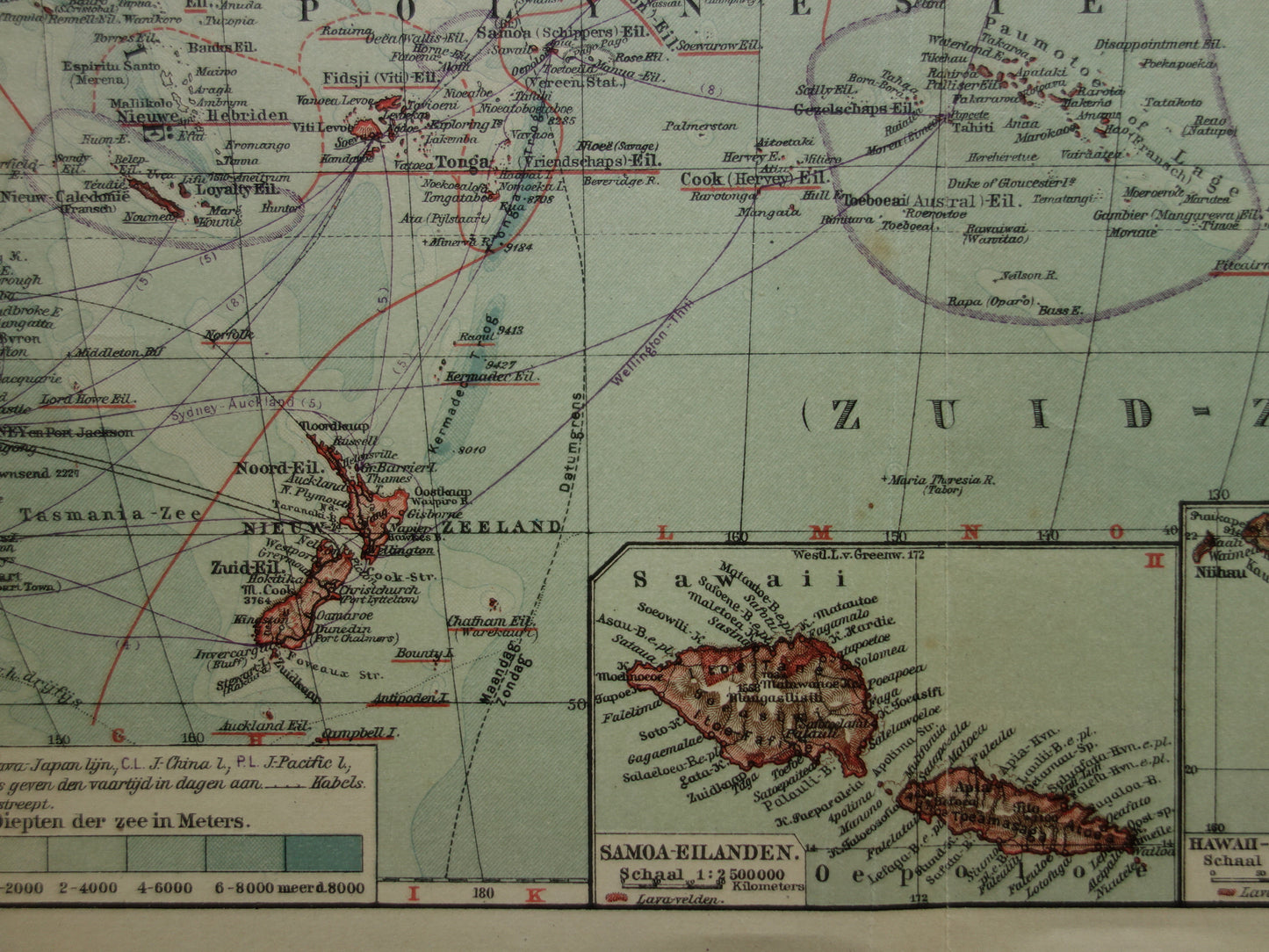 Oude kaart van Oceanië 1929 originele Nederlandse vintage landkaart continent