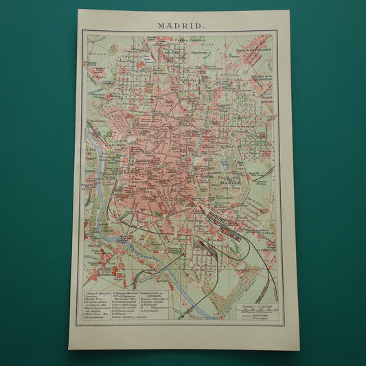 MADRID oude kaart van Madrid Spanje uit 1909 originele antieke plattegrond vintage landkaart