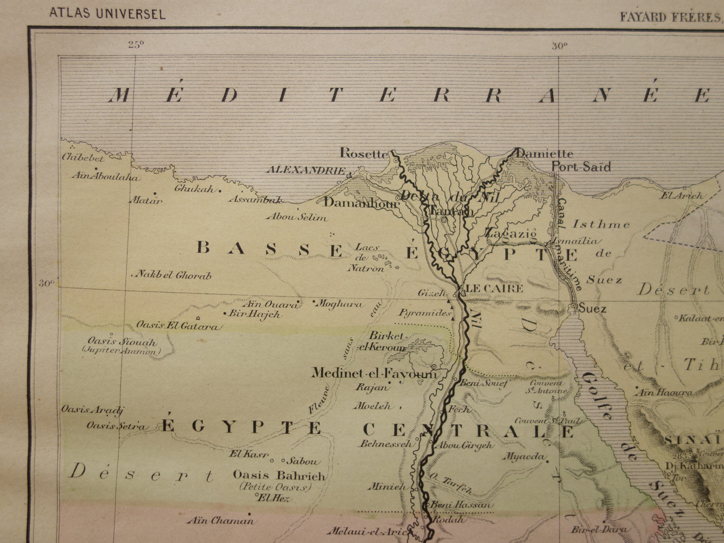 EGYPTE antieke kaart van Egypte uit 1896 Oude Franse handgekleurde landkaart
