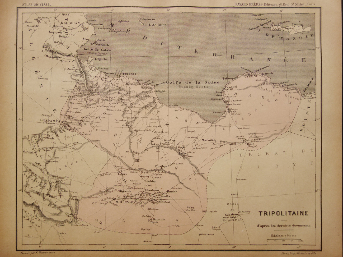 Libië oude kaart 1896 originele antieke Franse landkaart Tripoli