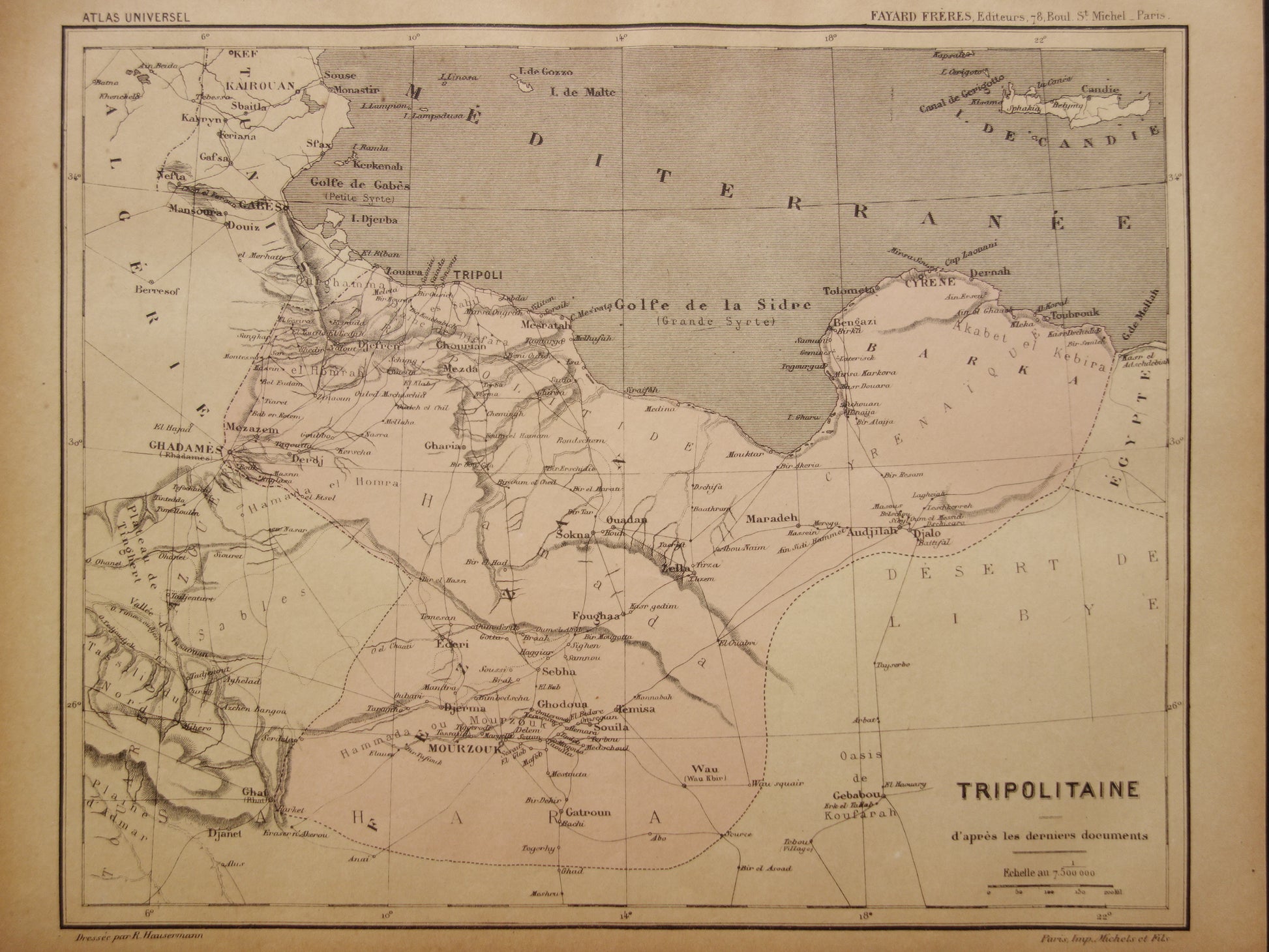 Libië oude kaart 1896 originele antieke Franse landkaart Tripoli