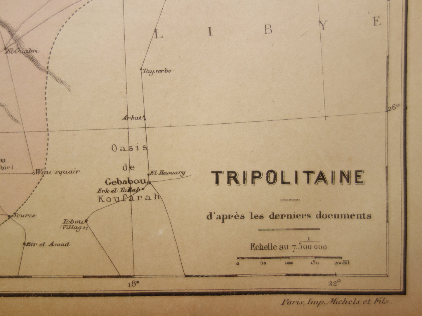 Libië oude kaart 1896 originele antieke Franse landkaart Tripoli