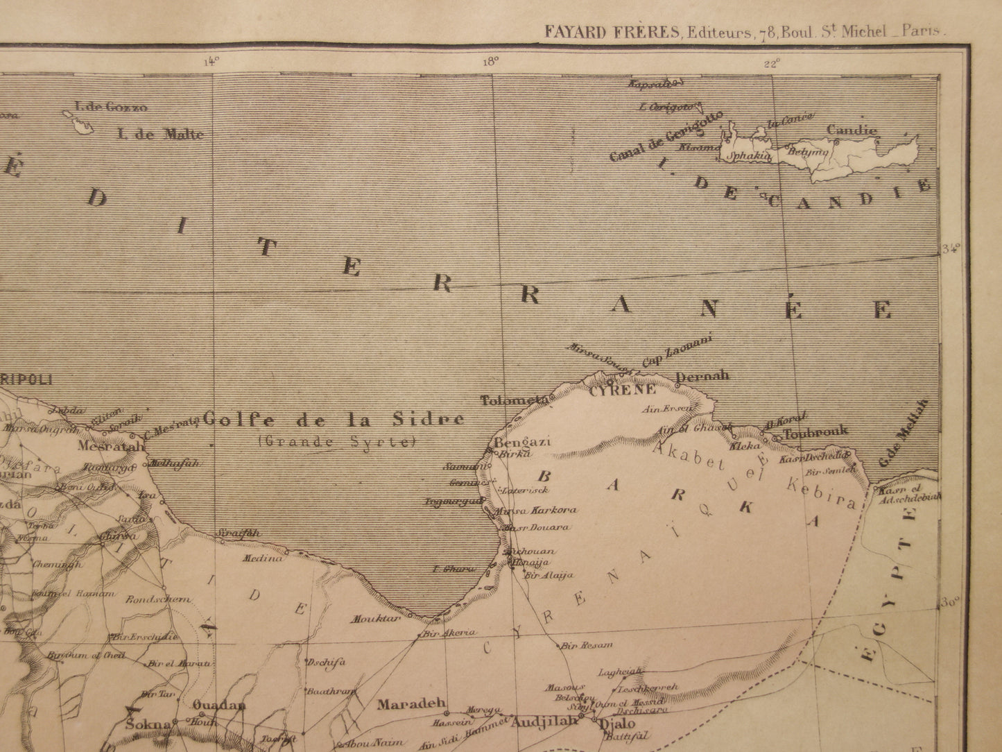 Libië oude kaart 1896 originele antieke Franse landkaart Tripoli