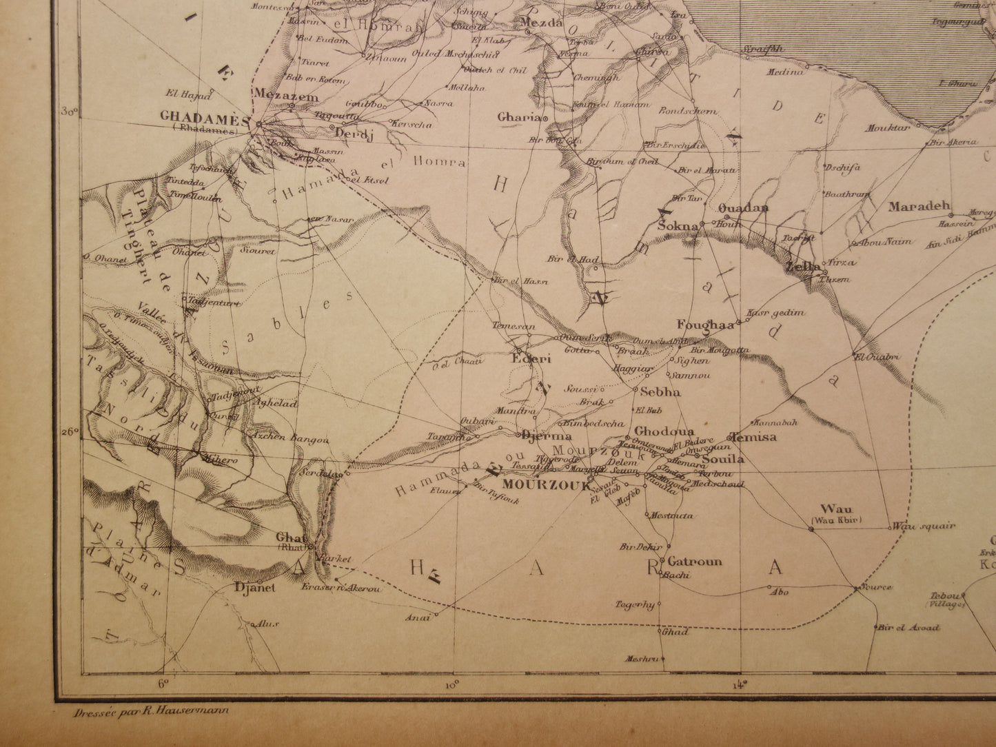 Libië oude kaart 1896 originele antieke Franse landkaart Tripoli