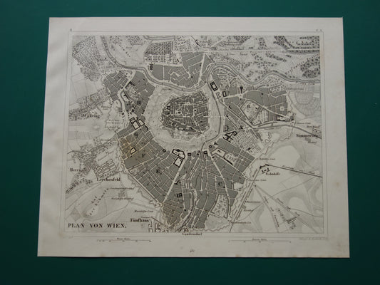 WENEN oude plattegrond van Wenen uit 1849 originele antieke kaart zwart/wit Oostenrijk