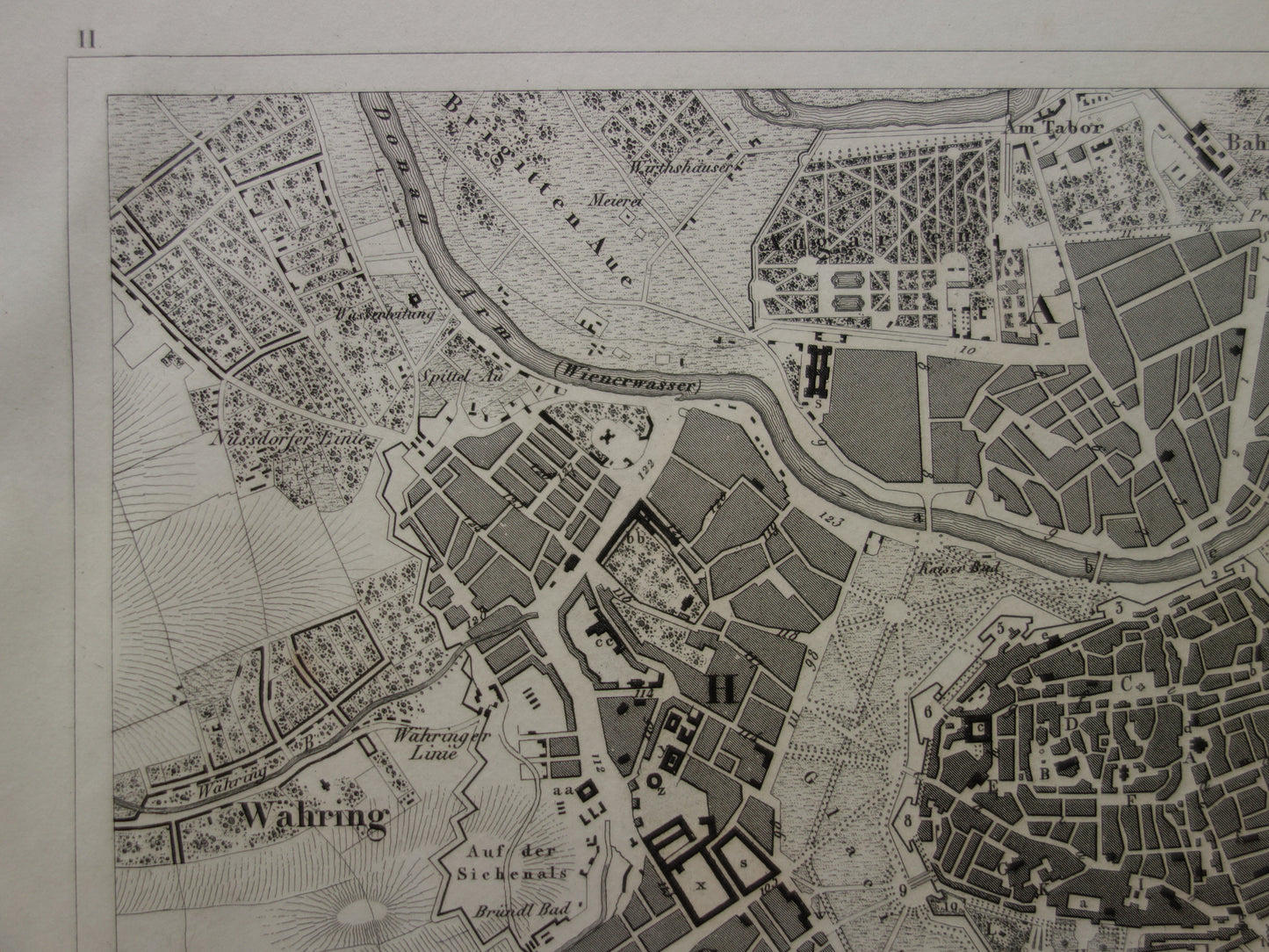 WENEN oude plattegrond van Wenen uit 1849 originele antieke kaart zwart/wit Oostenrijk