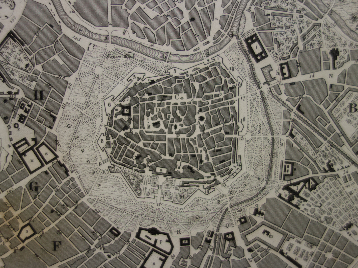 WENEN oude plattegrond van Wenen uit 1849 originele antieke kaart zwart/wit Oostenrijk