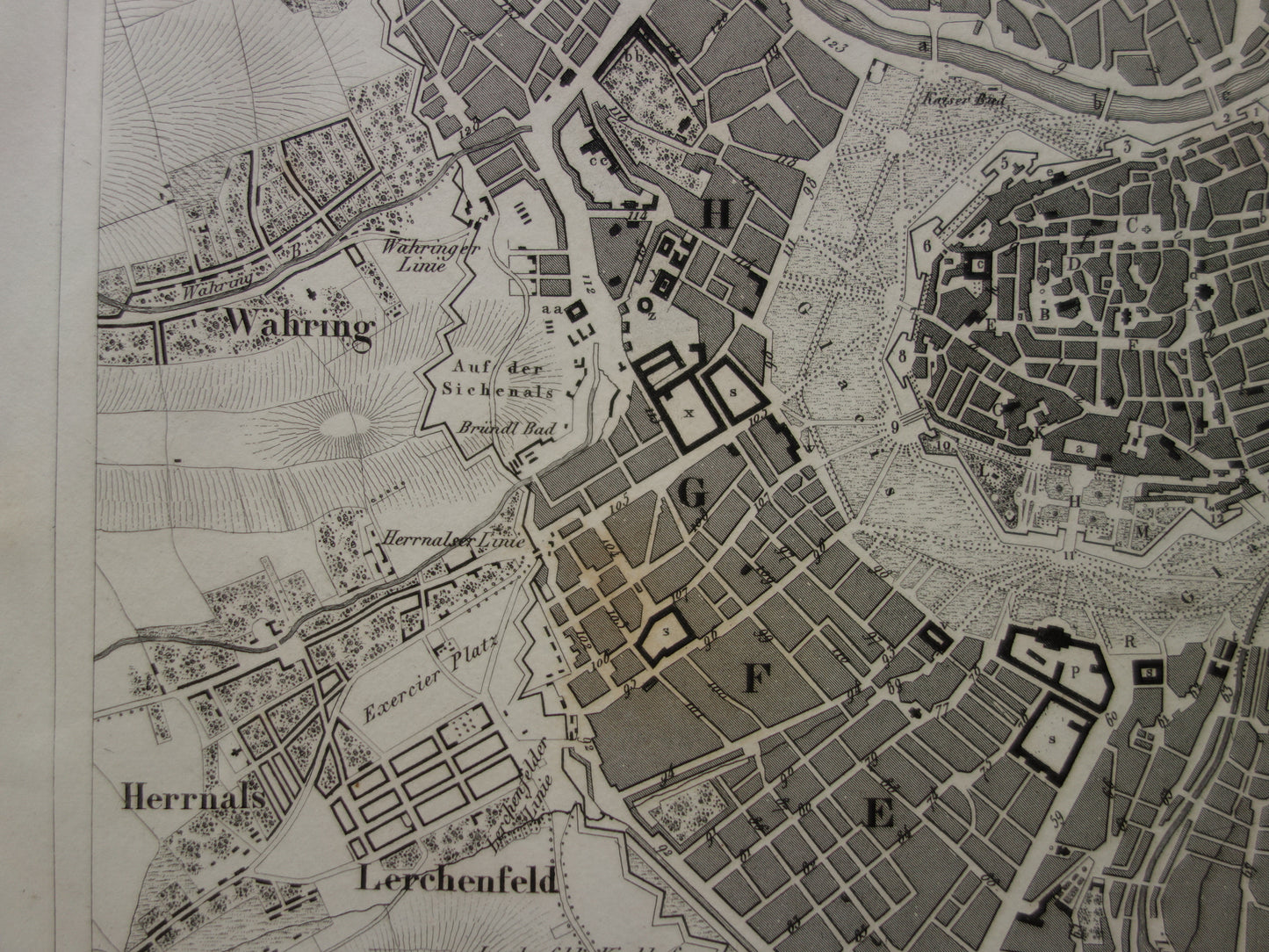 WENEN oude plattegrond van Wenen uit 1849 originele antieke kaart zwart/wit Oostenrijk