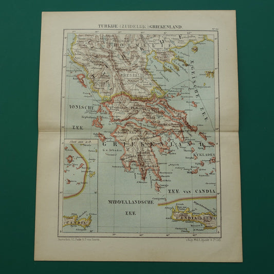 GRIEKENLAND oude landkaart originele antieke Kuyper kaart uit 1882 vintage kaarten Griekenland