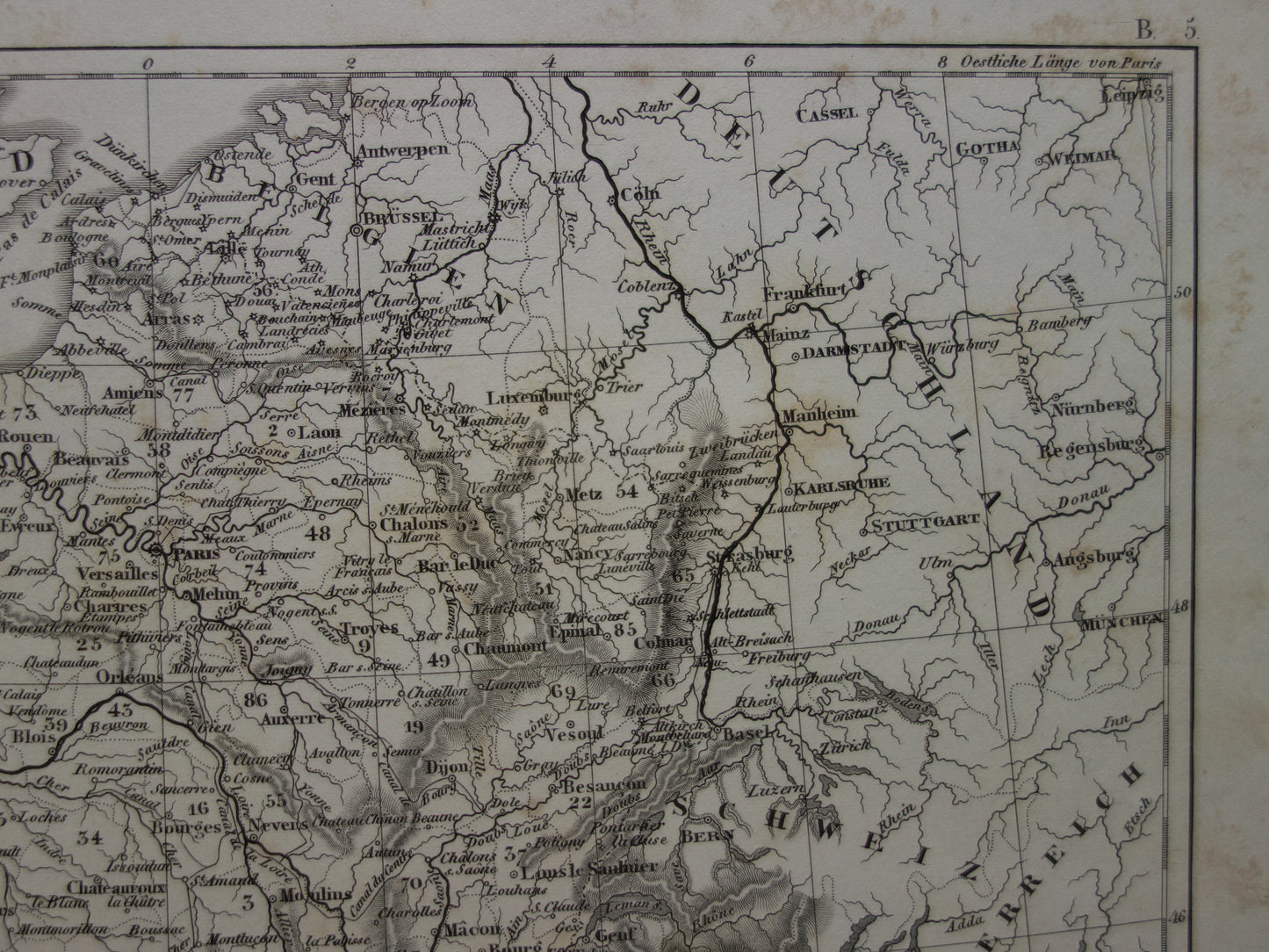 175+ jaar oude landkaart van FRANKRIJK uit 1849 originele antieke kaart zwart/wit