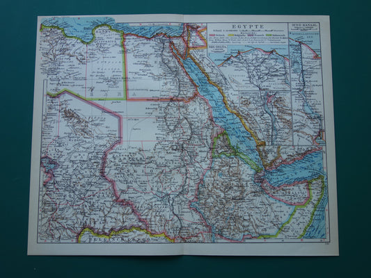 EGYPTE vintage Nederlandse kaart van Noordoost-Afrika uit 1932 met Suezkanaal Caïro Nijldelta landkaart - originele oude kaarten