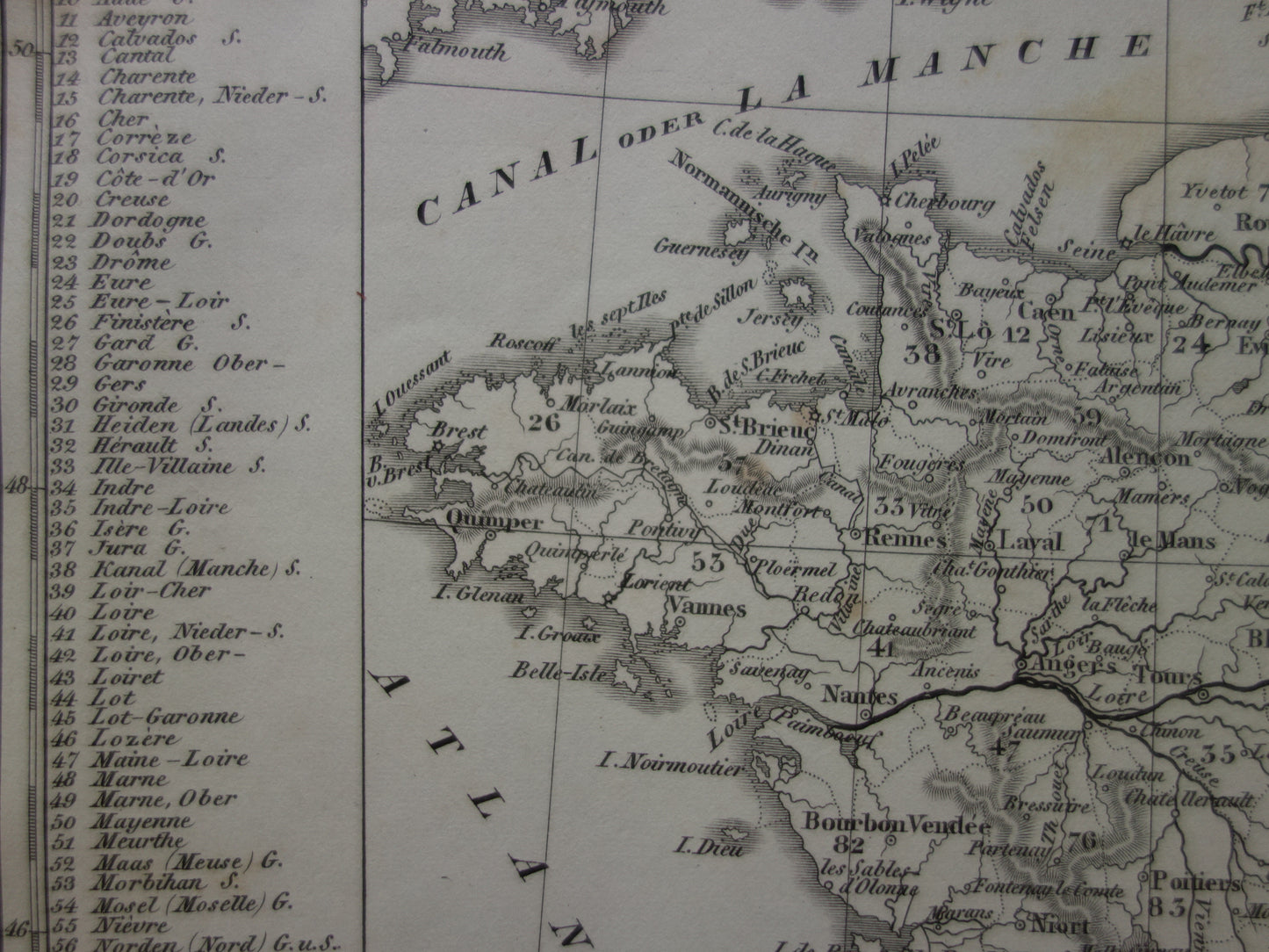 175+ jaar oude landkaart van FRANKRIJK uit 1849 originele antieke kaart zwart/wit