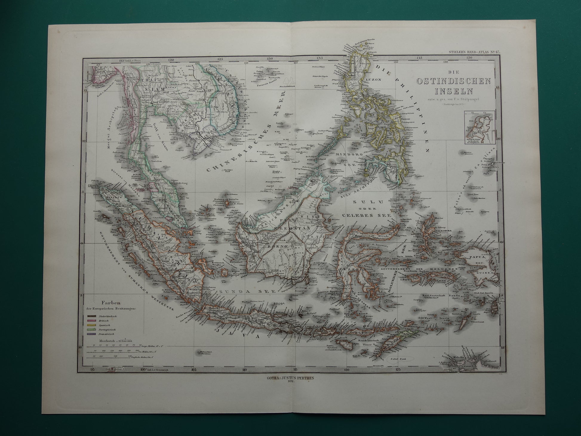 INDONESIË antieke kaart van Indonesië Filipijnen Zuidoost-Azië 1876 Mooie originele oude landkaart van Batavia Atjeh Java