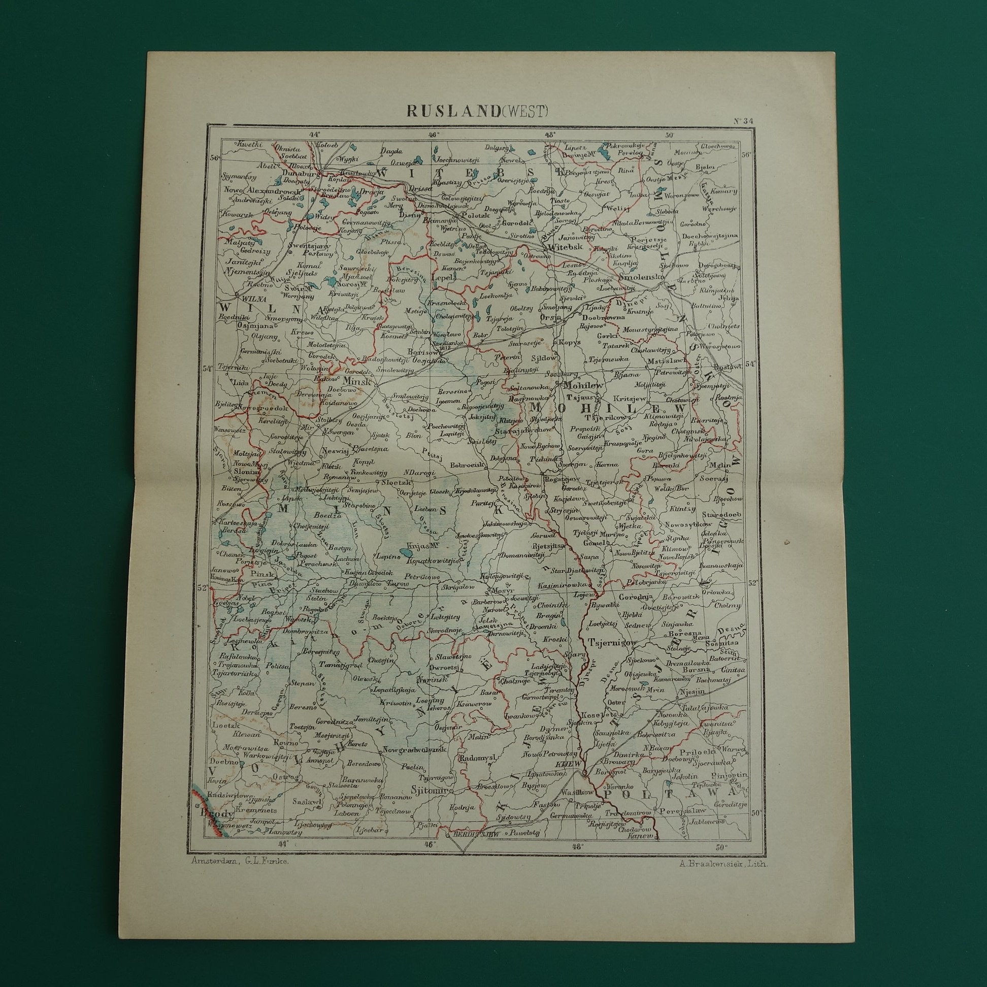 WIT-RUSLAND oude landkaart Rusland Oekraïne originele antieke Kuyper kaart uit 1882 vintage kaarten Minsk Kiev Smolensk