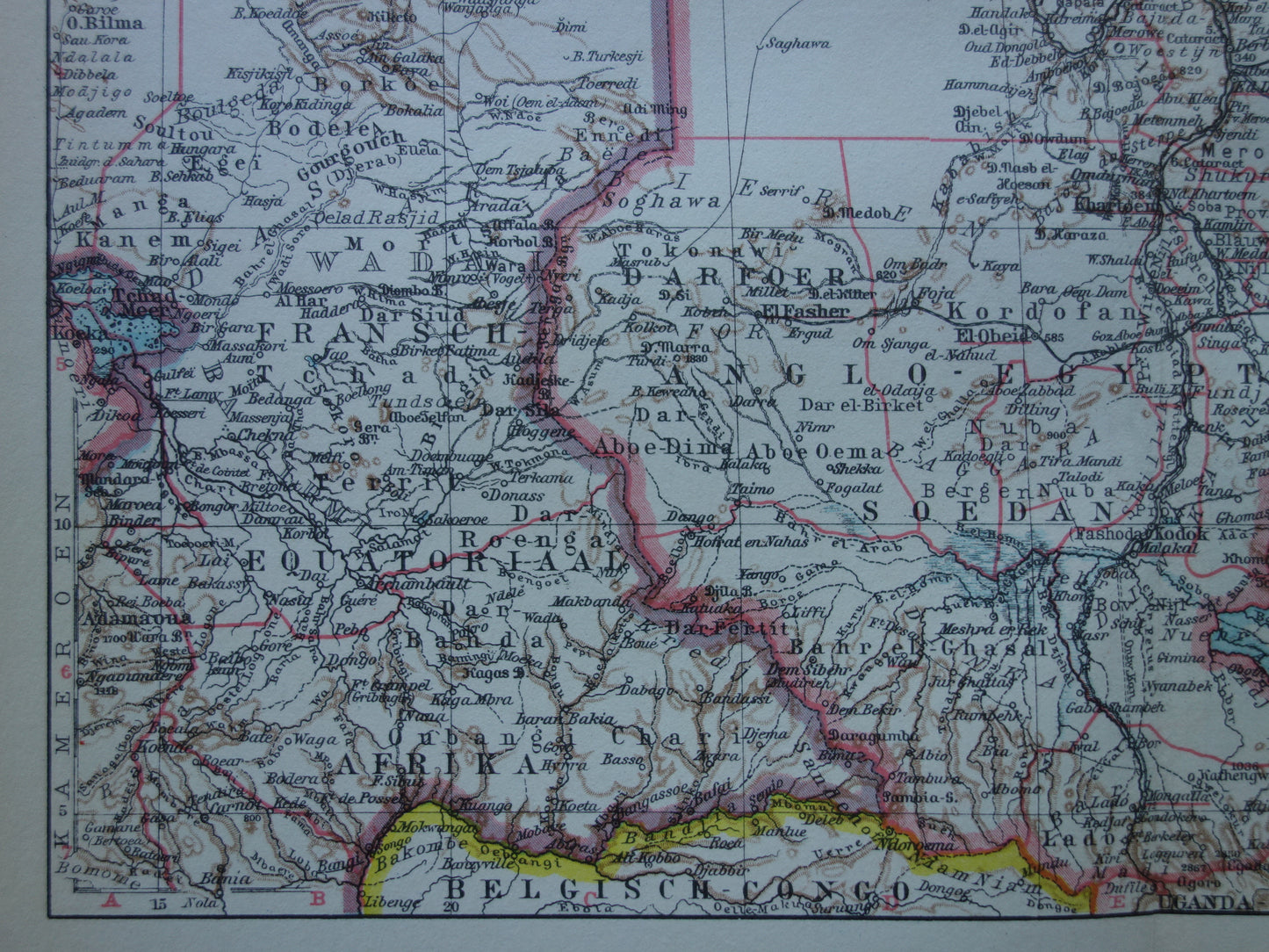 EGYPTE vintage Nederlandse kaart van Noordoost-Afrika uit 1932 met Suezkanaal Caïro Nijldelta landkaart - originele oude kaarten