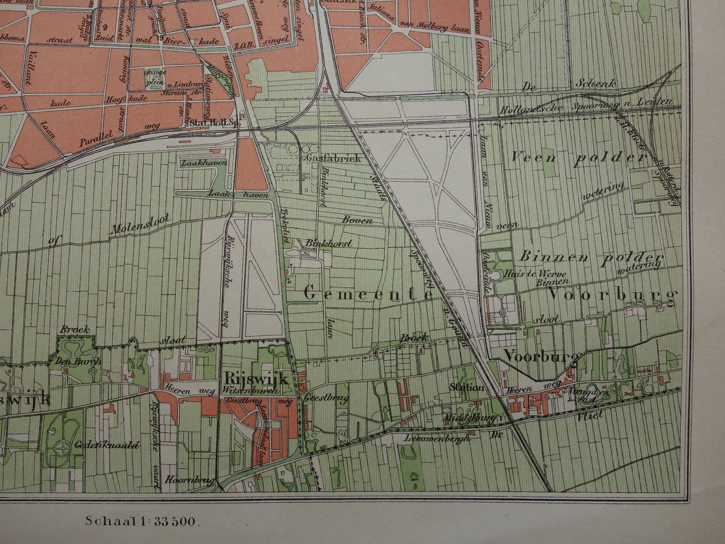 DEN HAAG oude kaart van 's Gravenhage en Scheveningen uit 1908 originele antieke plattegrond vintage landkaart