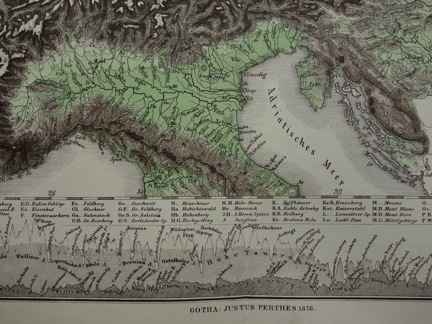 DEUTSCHLAND alte Karte von Mitteleuropa und Deutschland im Jahr 1876 originale antike Höhenkarte Alpen Berge Flüsse Geologie mit Jahreszahl zu verkaufen