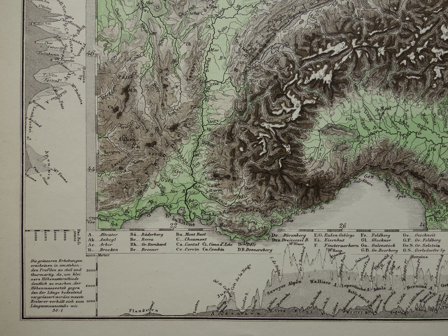 DEUTSCHLAND alte Karte von Mitteleuropa und Deutschland im Jahr 1876 originale antike Höhenkarte Alpen Berge Flüsse Geologie mit Jahreszahl zu verkaufen