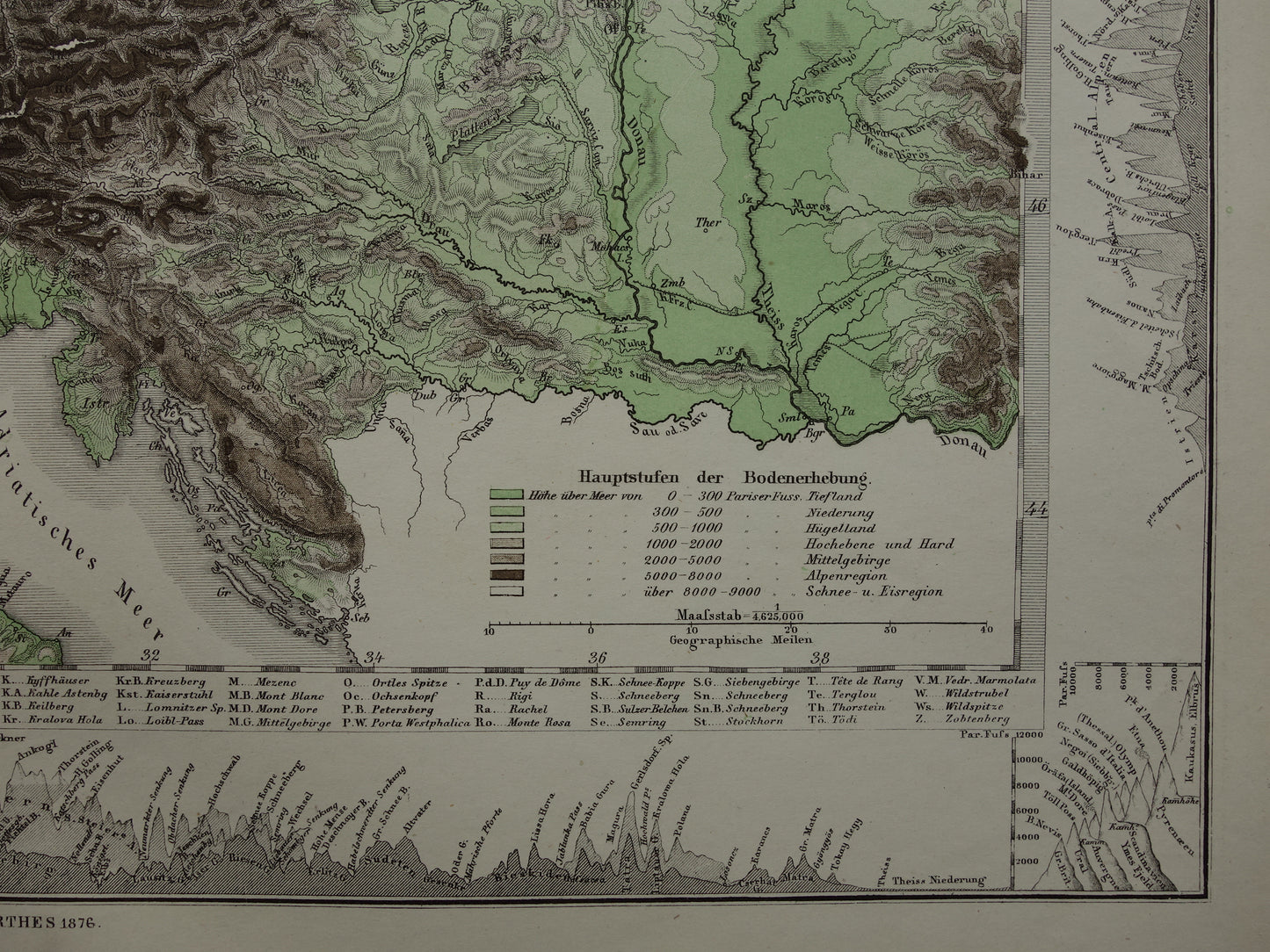 DEUTSCHLAND alte Karte von Mitteleuropa und Deutschland im Jahr 1876 originale antike Höhenkarte Alpen Berge Flüsse Geologie mit Jahreszahl zu verkaufen
