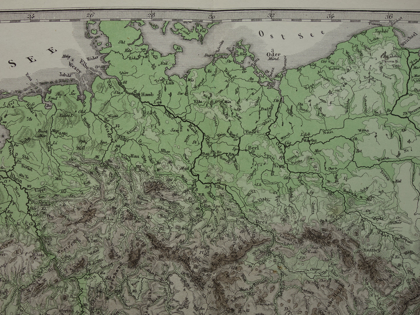 DEUTSCHLAND alte Karte von Mitteleuropa und Deutschland im Jahr 1876 originale antike Höhenkarte Alpen Berge Flüsse Geologie mit Jahreszahl zu verkaufen