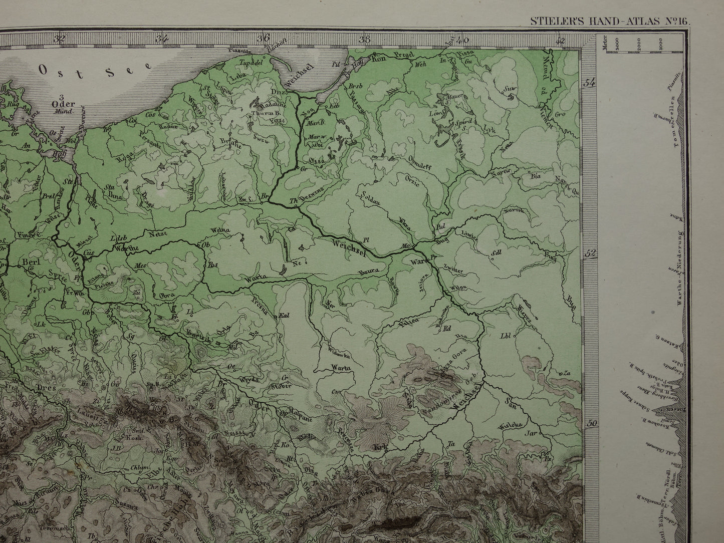 DEUTSCHLAND alte Karte von Mitteleuropa und Deutschland im Jahr 1876 originale antike Höhenkarte Alpen Berge Flüsse Geologie mit Jahreszahl zu verkaufen