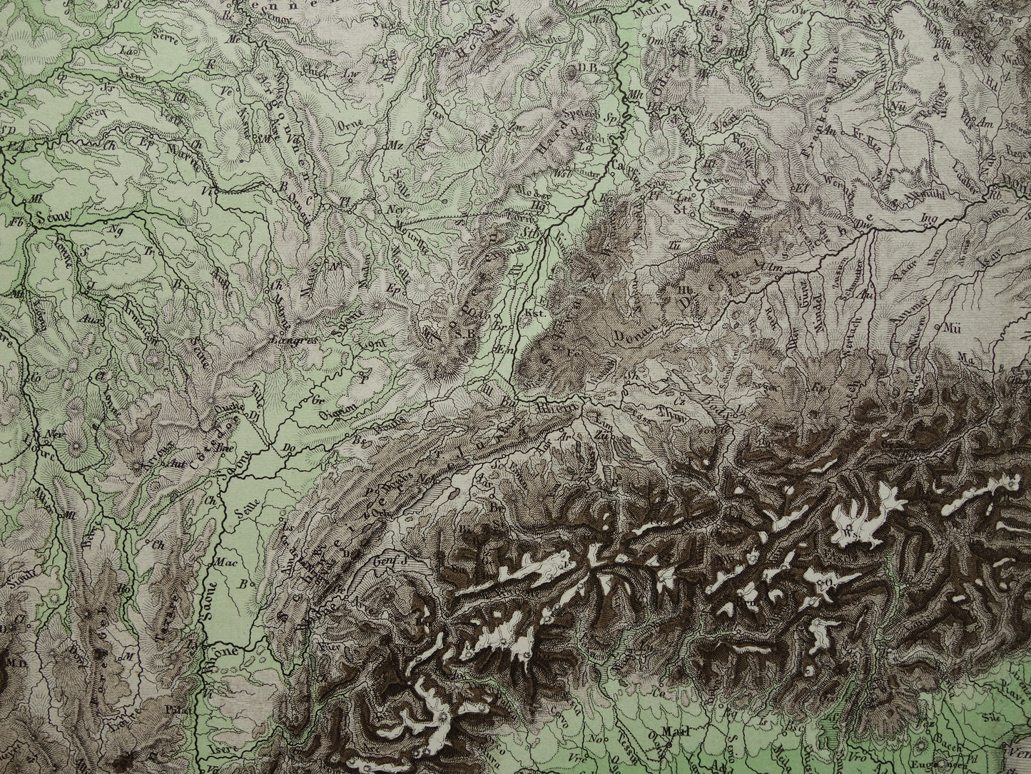 DEUTSCHLAND alte Karte von Mitteleuropa und Deutschland im Jahr 1876 originale antike Höhenkarte Alpen Berge Flüsse Geologie mit Jahreszahl zu verkaufen