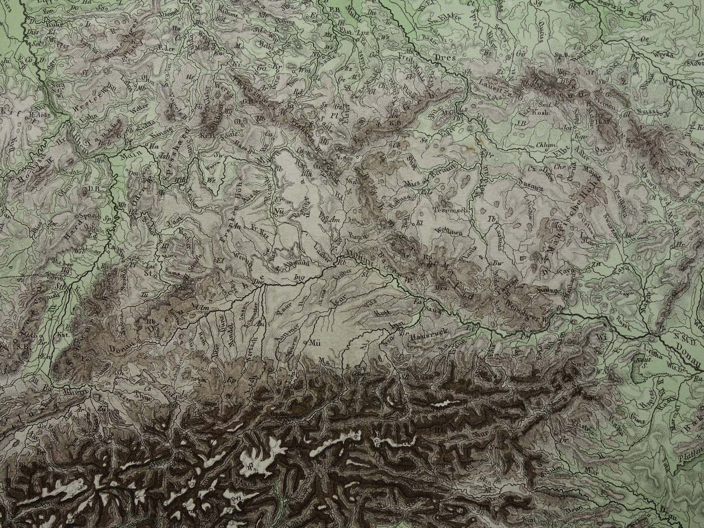 DEUTSCHLAND alte Karte von Mitteleuropa und Deutschland im Jahr 1876 originale antike Höhenkarte Alpen Berge Flüsse Geologie mit Jahreszahl zu verkaufen