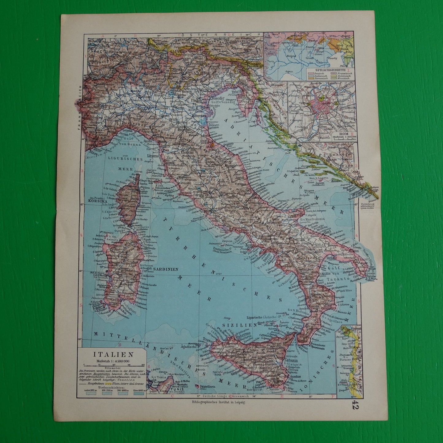 Oude landkaart van ITALIË uit 1928 originele vintage kaart Rome