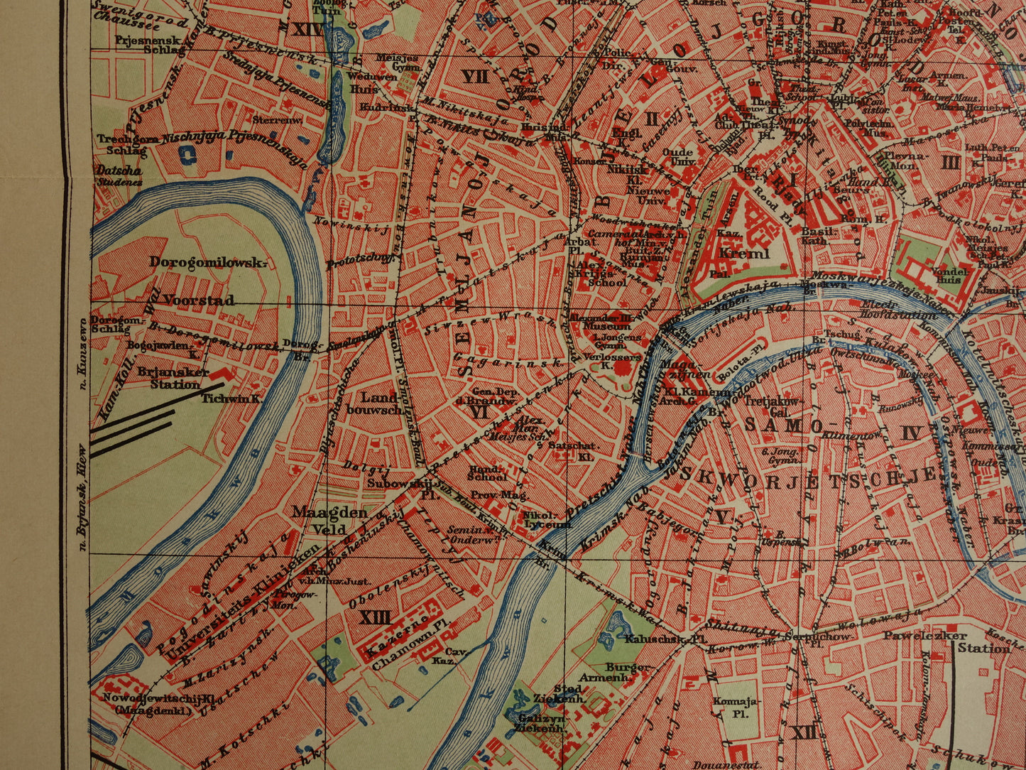 MOSKOU Oude kaart van Moskou uit 1910 originele Nederlandse antieke plattegrond