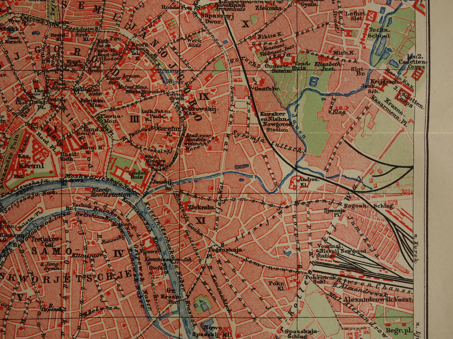 MOSKOU Oude kaart van Moskou uit 1910 originele Nederlandse antieke plattegrond