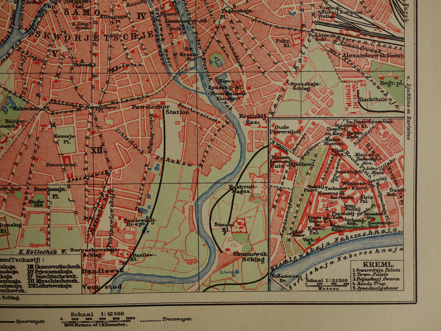 MOSKOU Oude kaart van Moskou uit 1910 originele Nederlandse antieke plattegrond