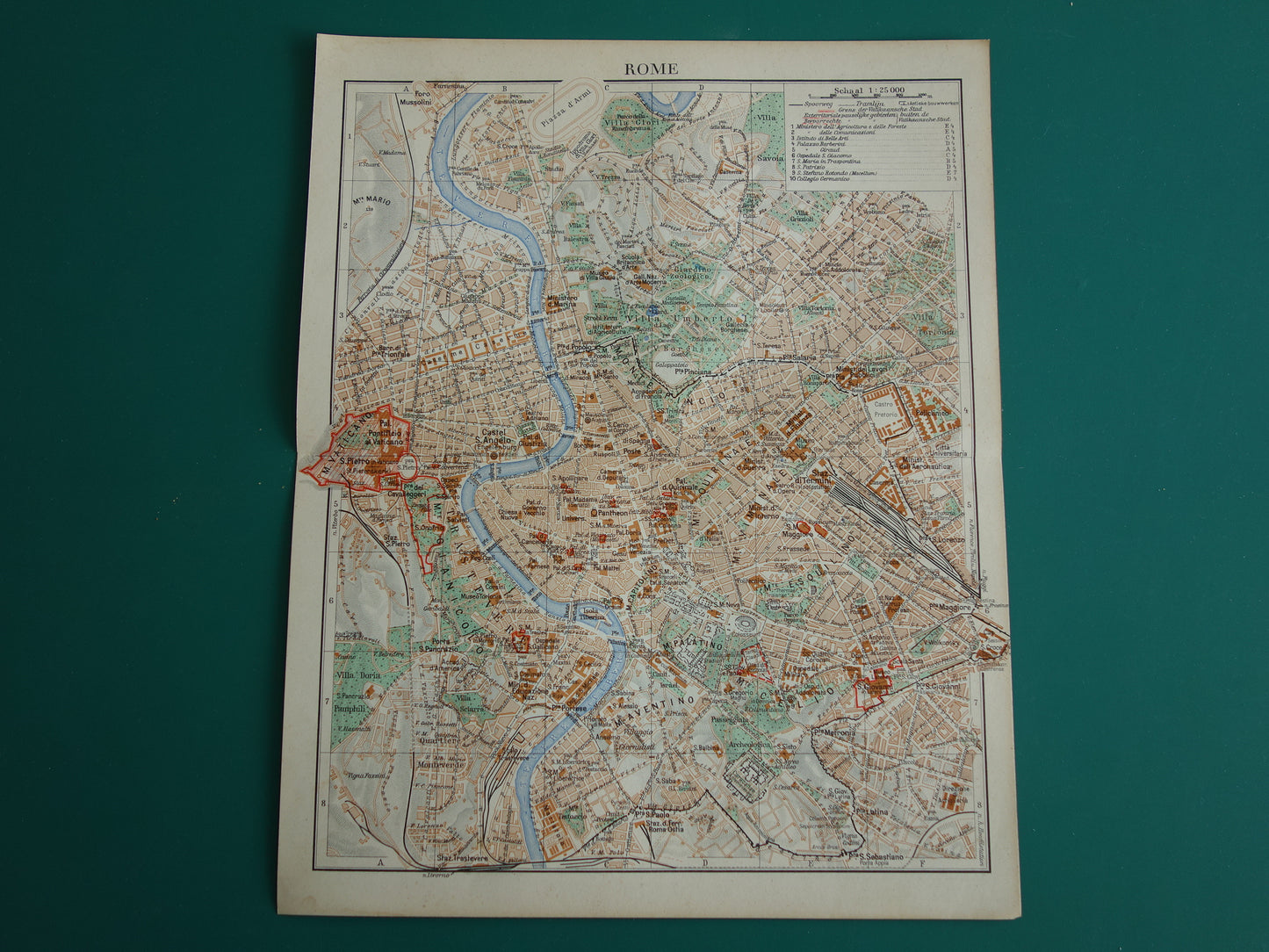 ROME oude plattegrond van Rome Italië uit 1937 originele Nederlandse vintage kaart van Rome