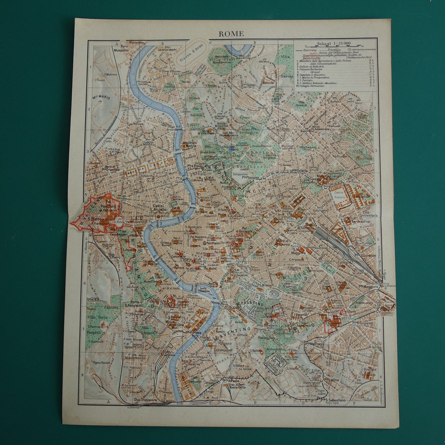 ROME oude plattegrond van Rome Italië uit 1937 originele Nederlandse vintage kaart van Rome