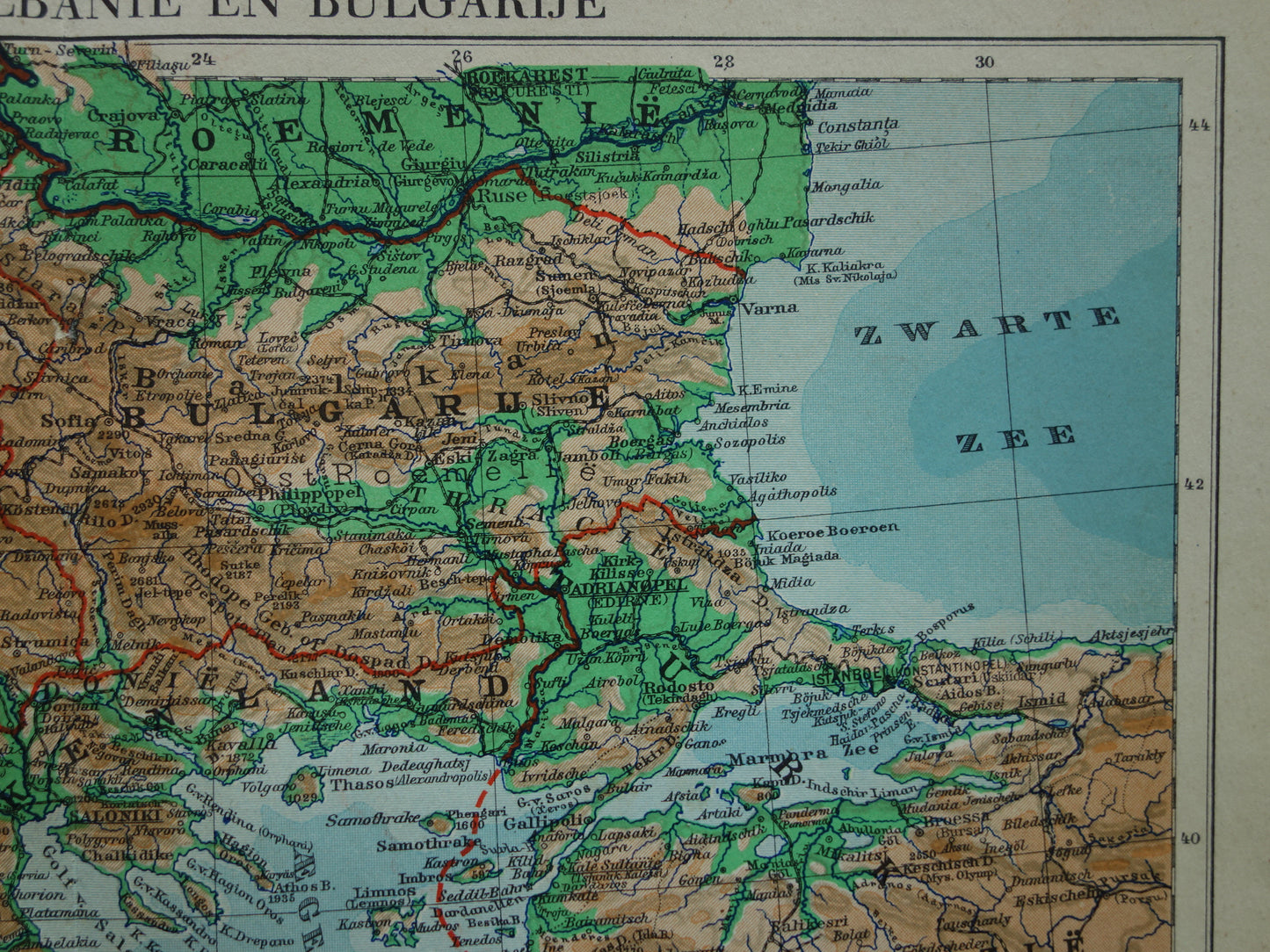 Griekenland Bulgarije en Albanië originele oude landkaart uit 1937 vintage Nederlandse kaart