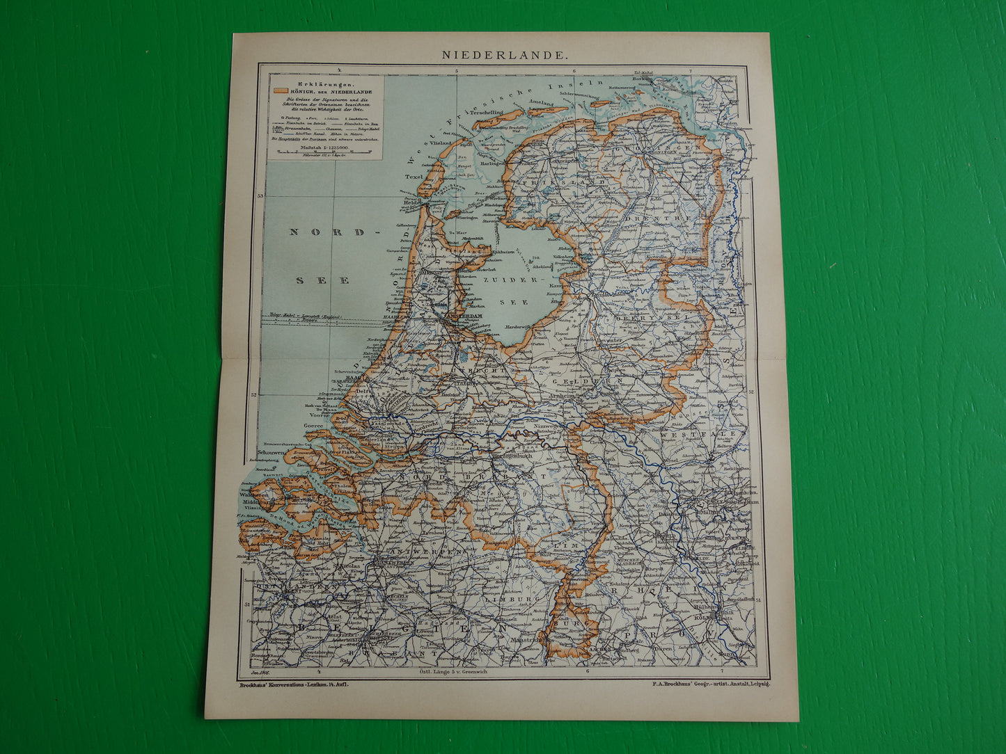 NEDERLAND oude gedetailleerde kaart van Nederland uit 1905 originele vintage landkaart