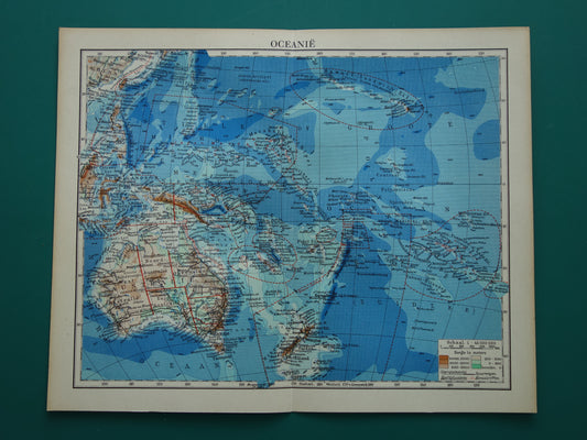 Oude landkaart van Oceanië 1937 originele Nederlandse vintage kaart van Australië Indonesië Polynesië Nieuw-Zeeland