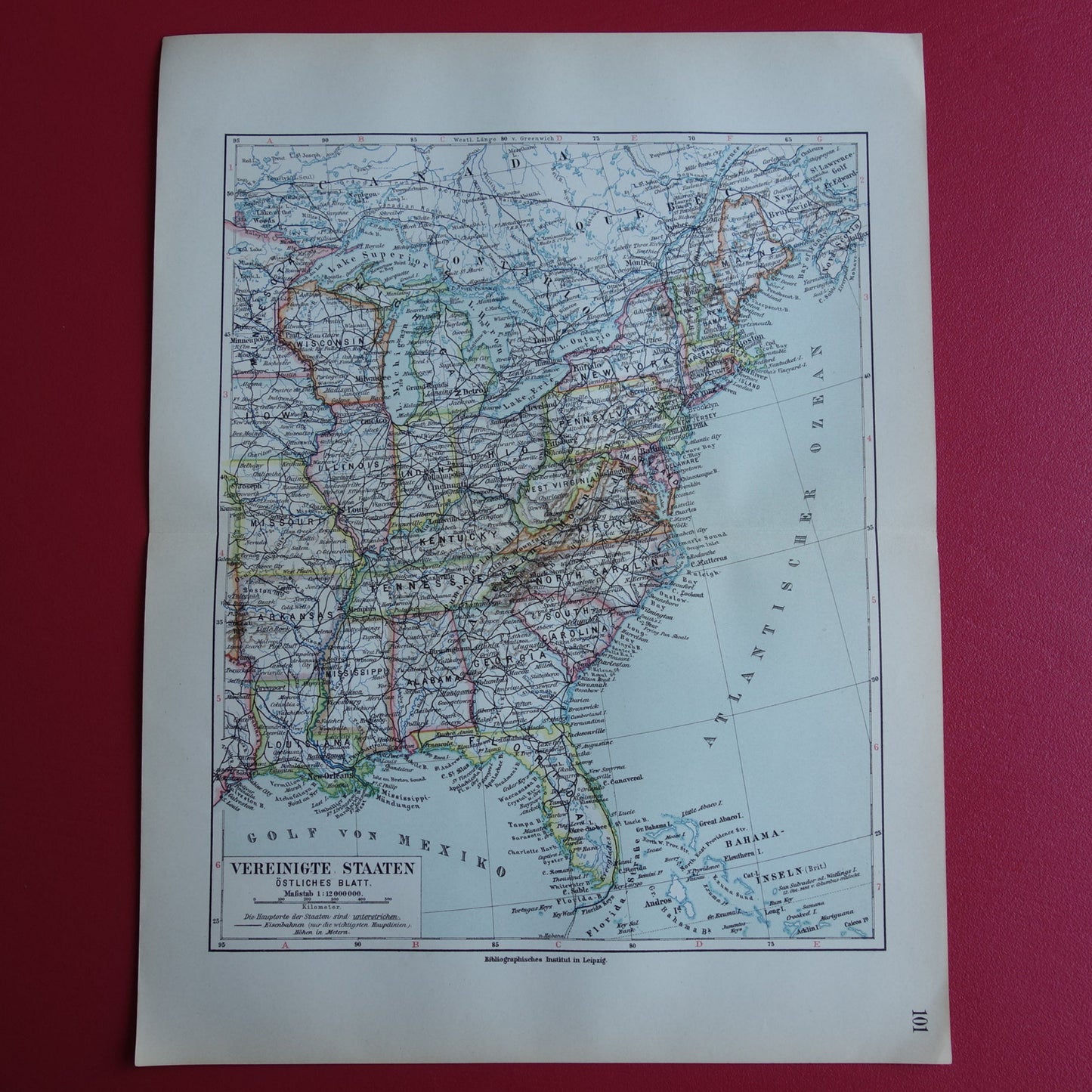 Oostkust Verenigde Staten oude kaart uit 1913 originele antieke print van de Amerikaanse oostkust gedetailleerde vintage kaarten Florida New York