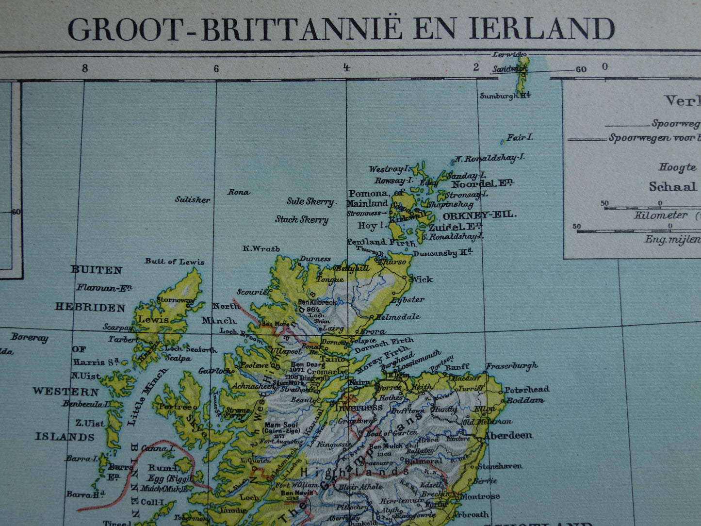 Oude Nederlandse kaart van Verenigd Koninkrijk en Ierland uit 1937 originele antieke landkaart Britse Eilanden Groot-Britannië